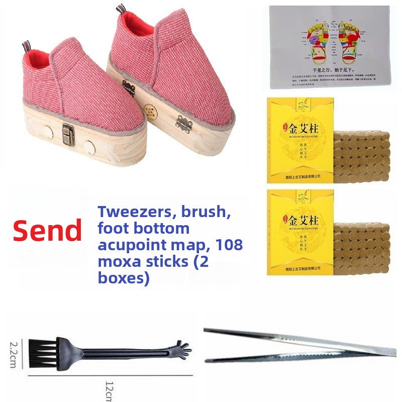 Solid Wood Moxibustion Shoes for Foot Care