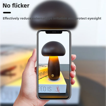 Solid Wood Mushroom Table Lamp with Touch Control