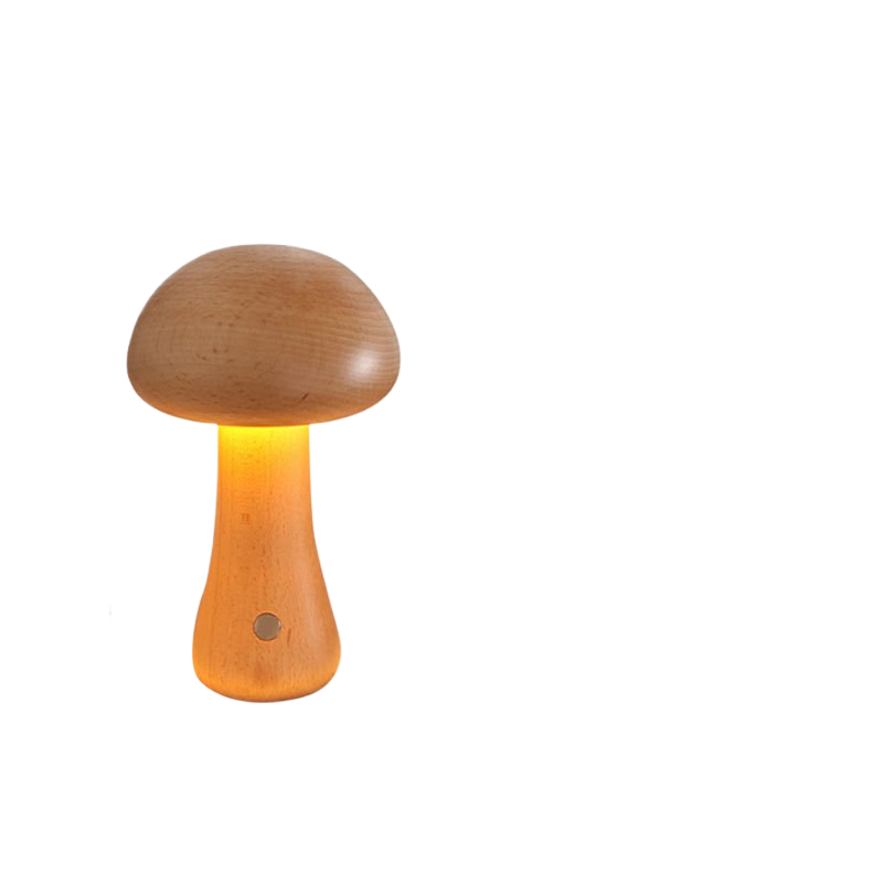 Solid Wood Mushroom Table Lamp with Touch Control