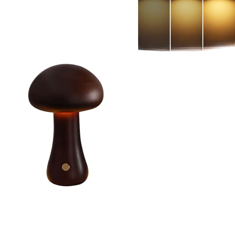 Solid Wood Mushroom Table Lamp with Touch Control