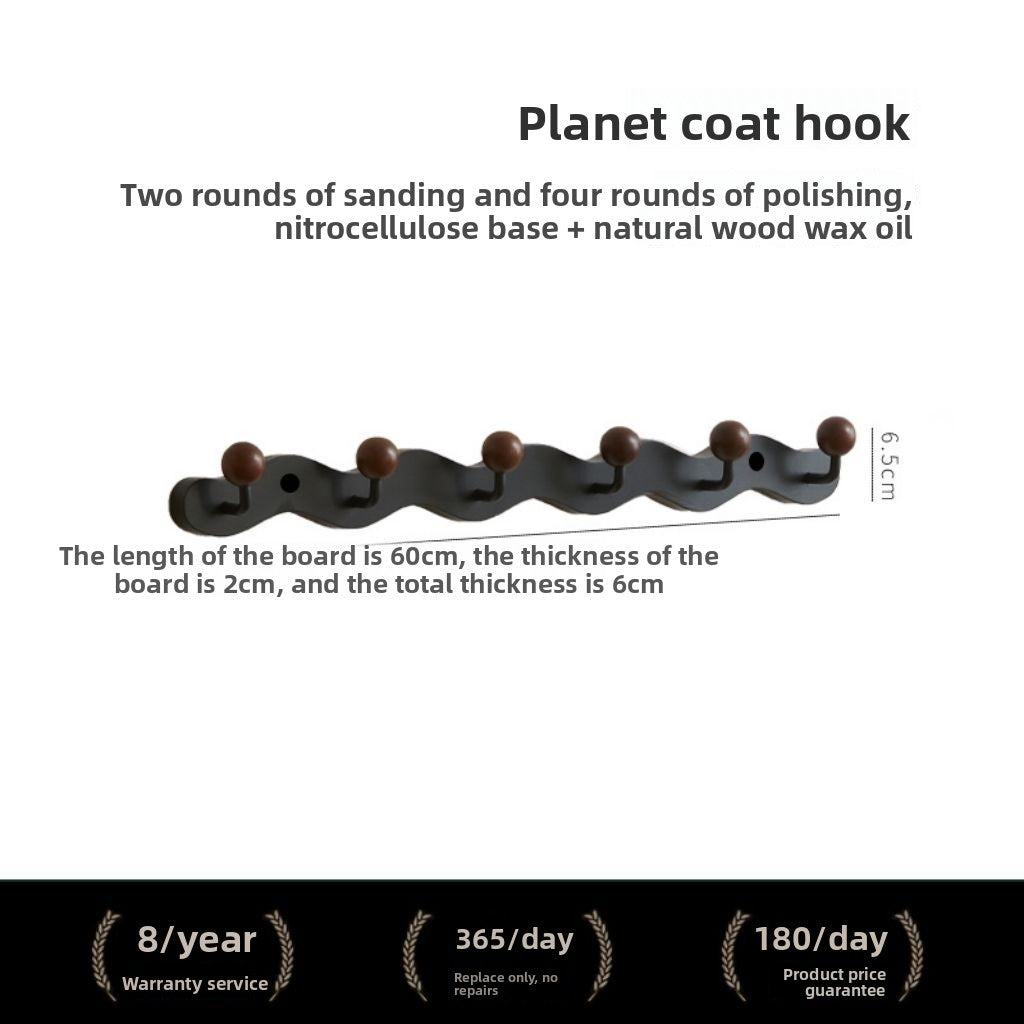 Solid Wood Planet Wall Mounted Coat Rack with Hooks