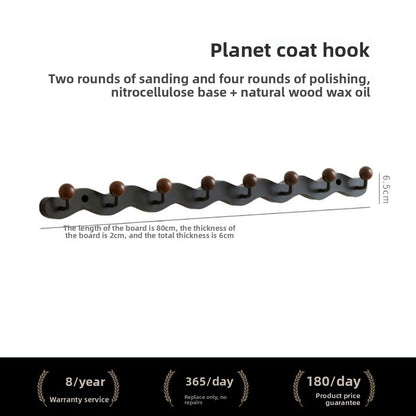 Solid Wood Planet Wall Mounted Coat Rack with Hooks