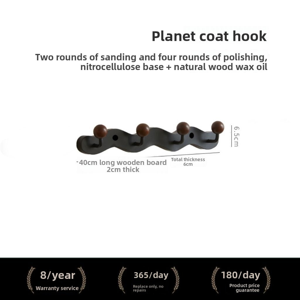 Solid Wood Planet Wall Mounted Coat Rack with Hooks