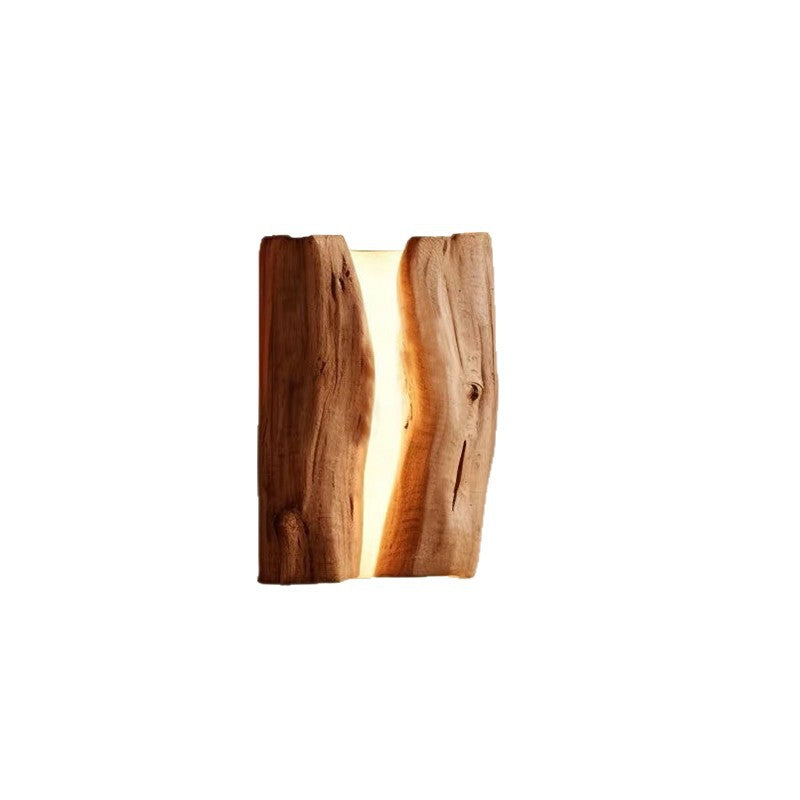 Solid Wood Wabi-Sabi Wall Lamp with Warm LED Lighting