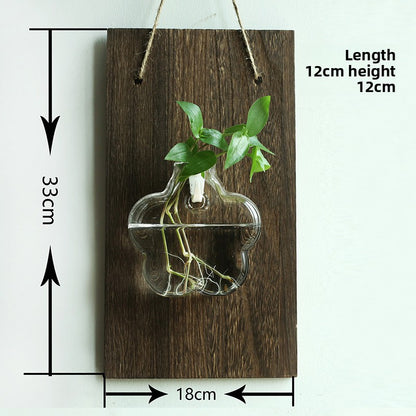 Solid wood wall-mounted glass vase