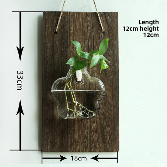 Solid wood wall-mounted glass vase