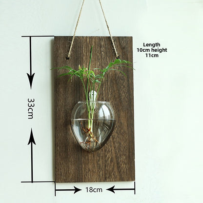 Solid wood wall-mounted glass vase