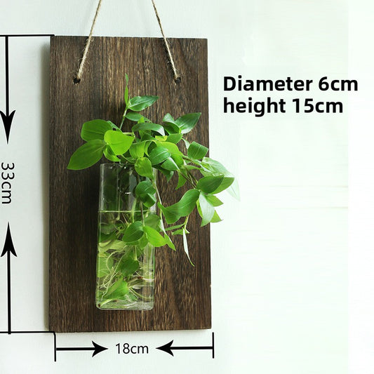 Solid wood wall-mounted glass vase