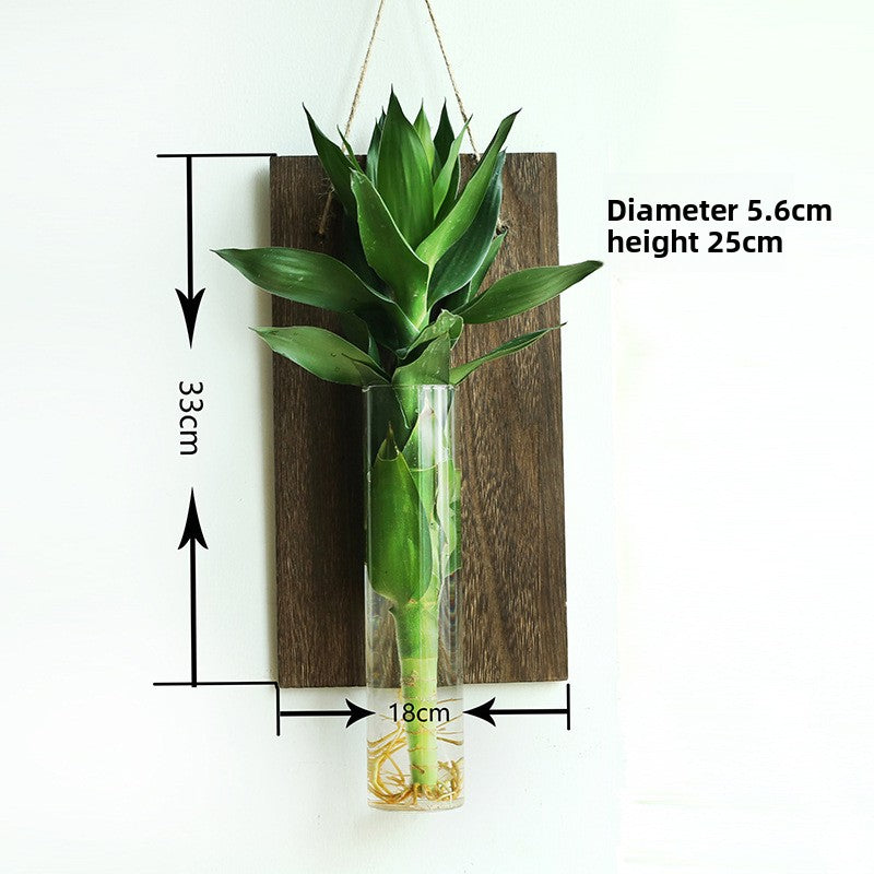 Solid wood wall-mounted glass vase