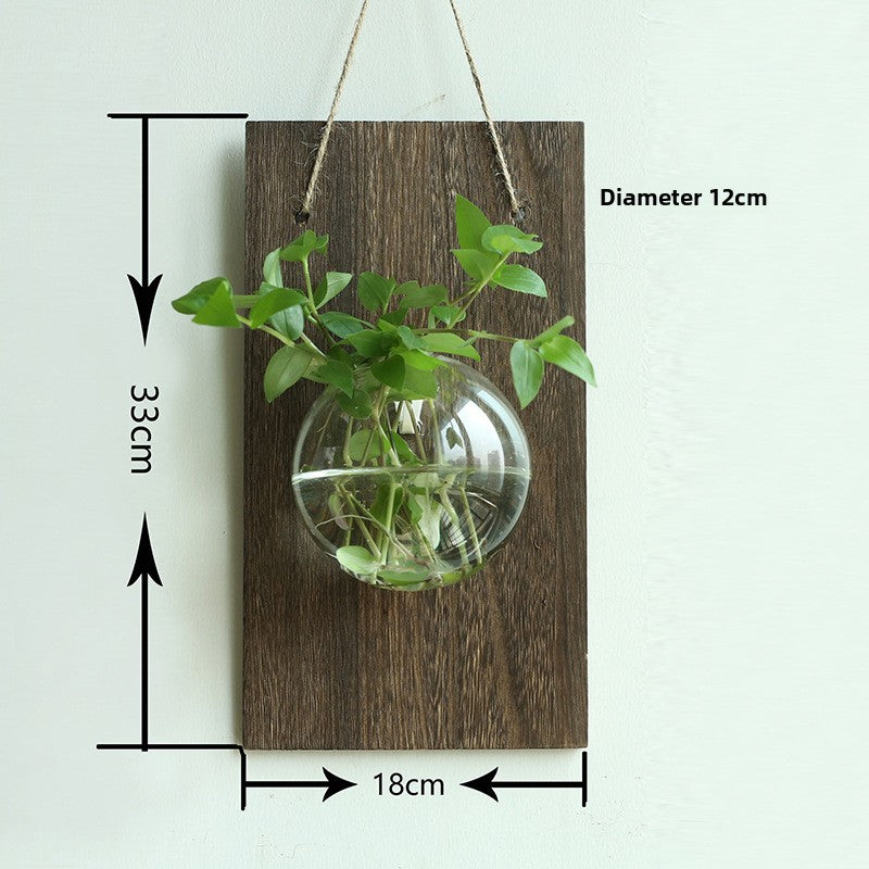 Solid wood wall-mounted glass vase