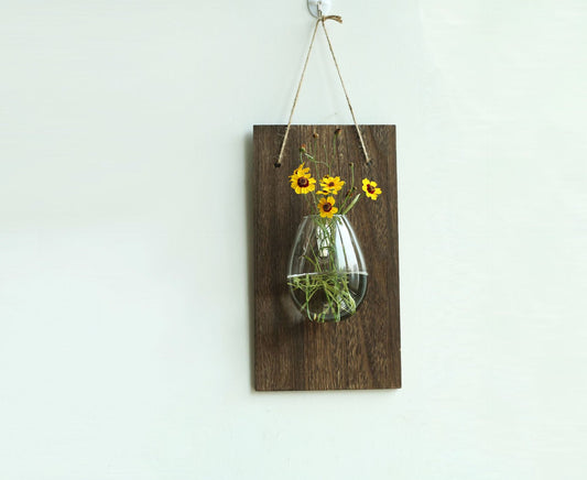 Solid wood wall-mounted glass vase