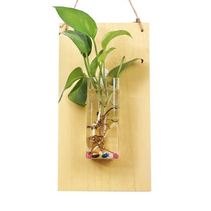 Solid wood wall-mounted glass vase