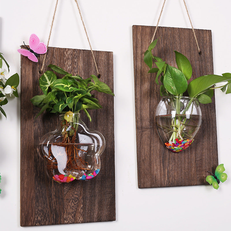 Solid wood wall-mounted glass vase
