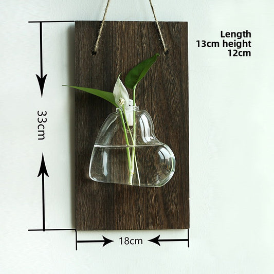 Solid wood wall-mounted glass vase