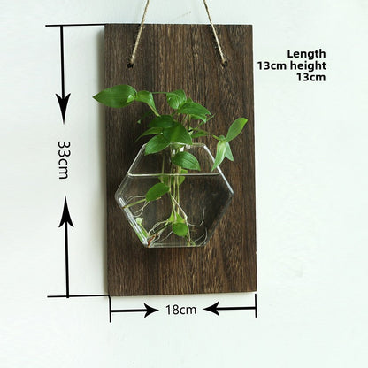 Solid wood wall-mounted glass vase
