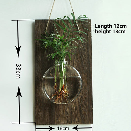 Solid wood wall-mounted glass vase