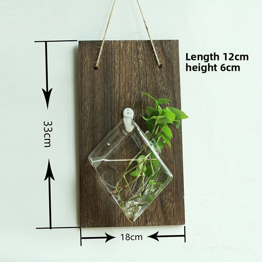 Solid wood wall-mounted glass vase