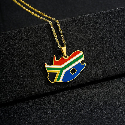 South Africa Map Flag Pendant Necklace