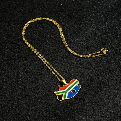 South Africa Map Flag Pendant Necklace