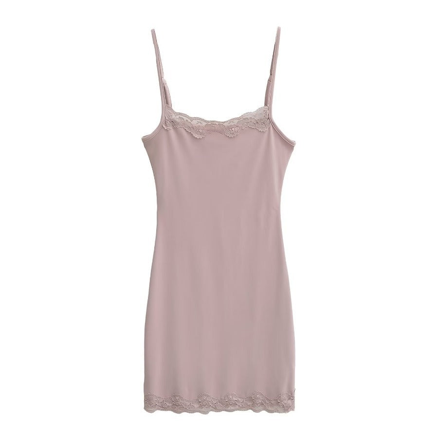 Spaghetti Strap Bodycon Dress with Lace Trim