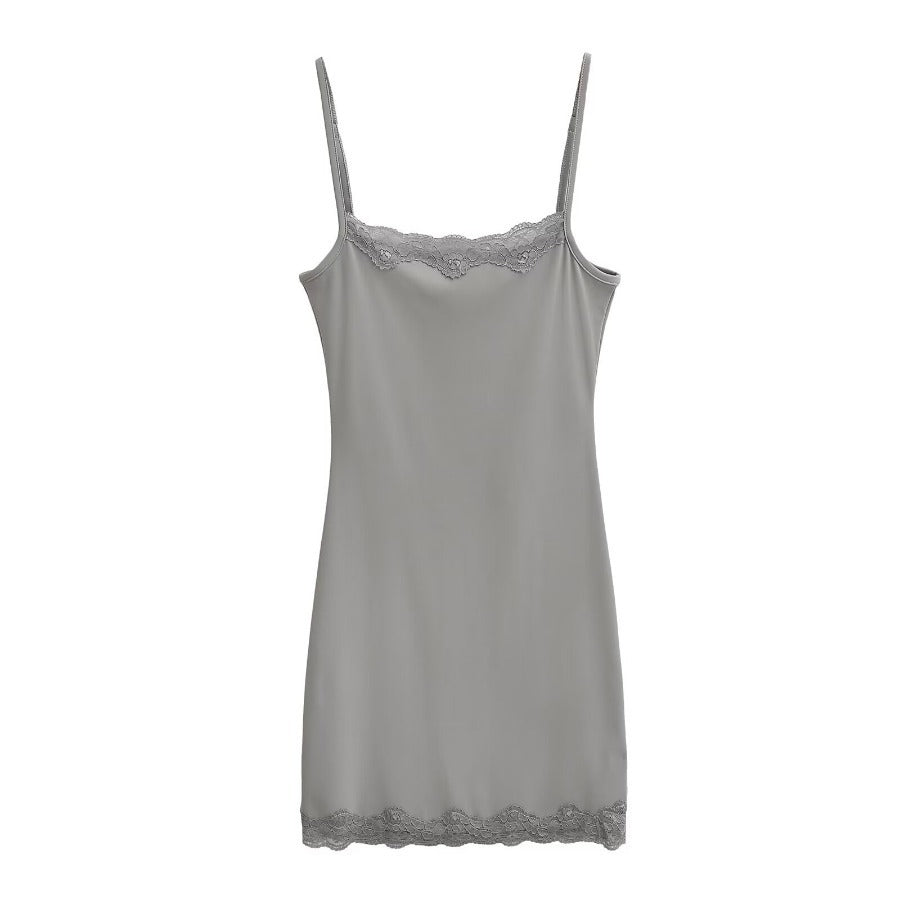 Spaghetti Strap Bodycon Dress with Lace Trim