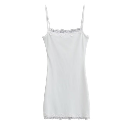 Spaghetti Strap Bodycon Dress with Lace Trim