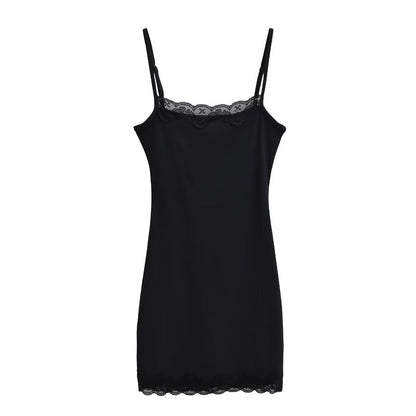 Spaghetti Strap Bodycon Dress with Lace Trim