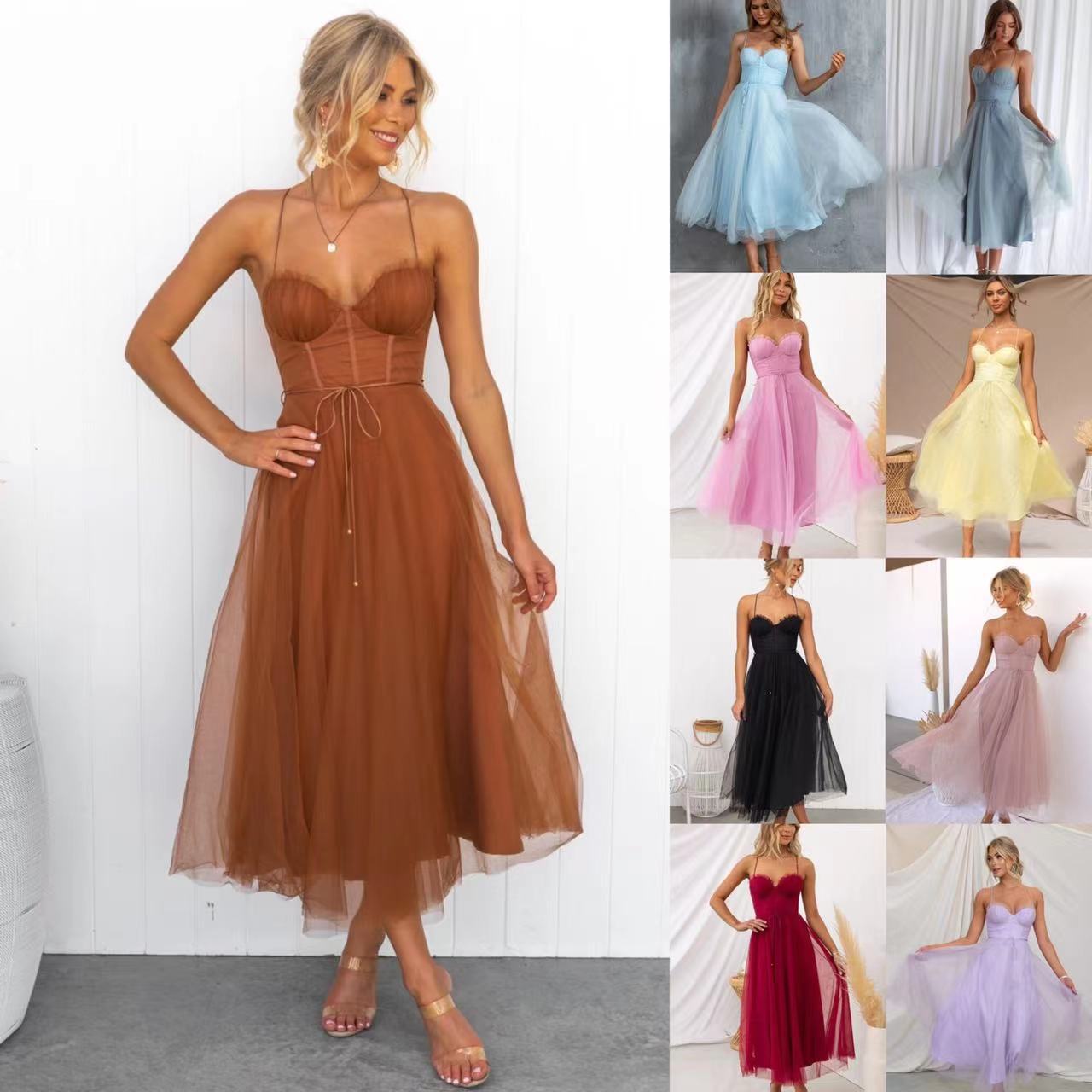 Spaghetti Strap Mesh Dress