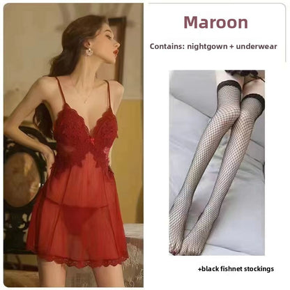 Spaghetti-strap nightgown pajama set