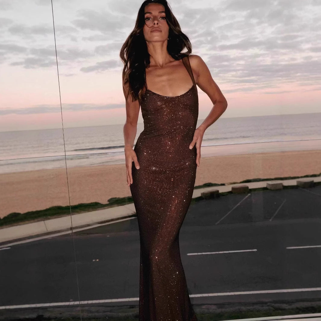Sparkling Crystal Bodycon Long Dress