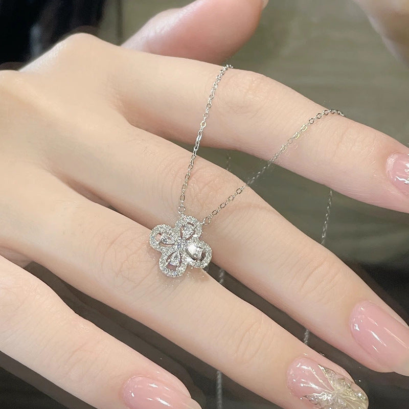 Sparkling Four-Leaf Clover Titanium Steel Necklace