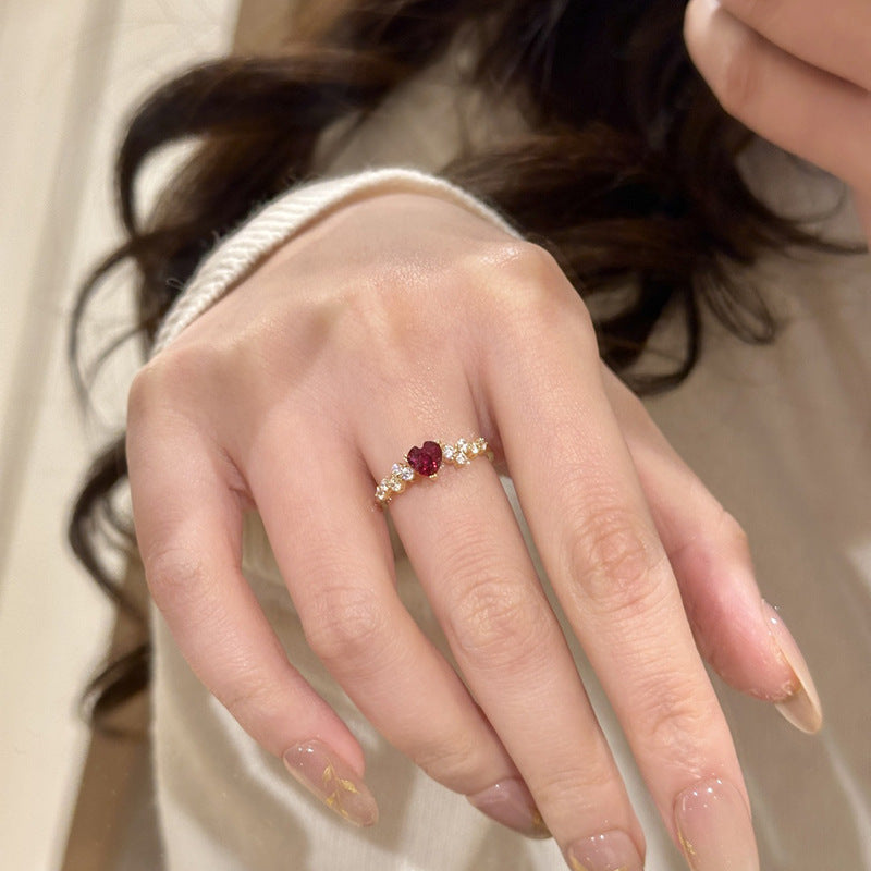 Sparkling Red Diamond Heart Adjustable Ring