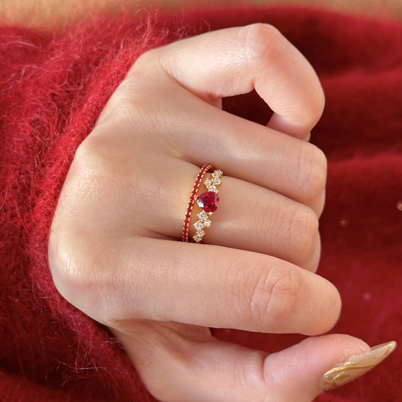 Sparkling Red Diamond Heart Adjustable Ring