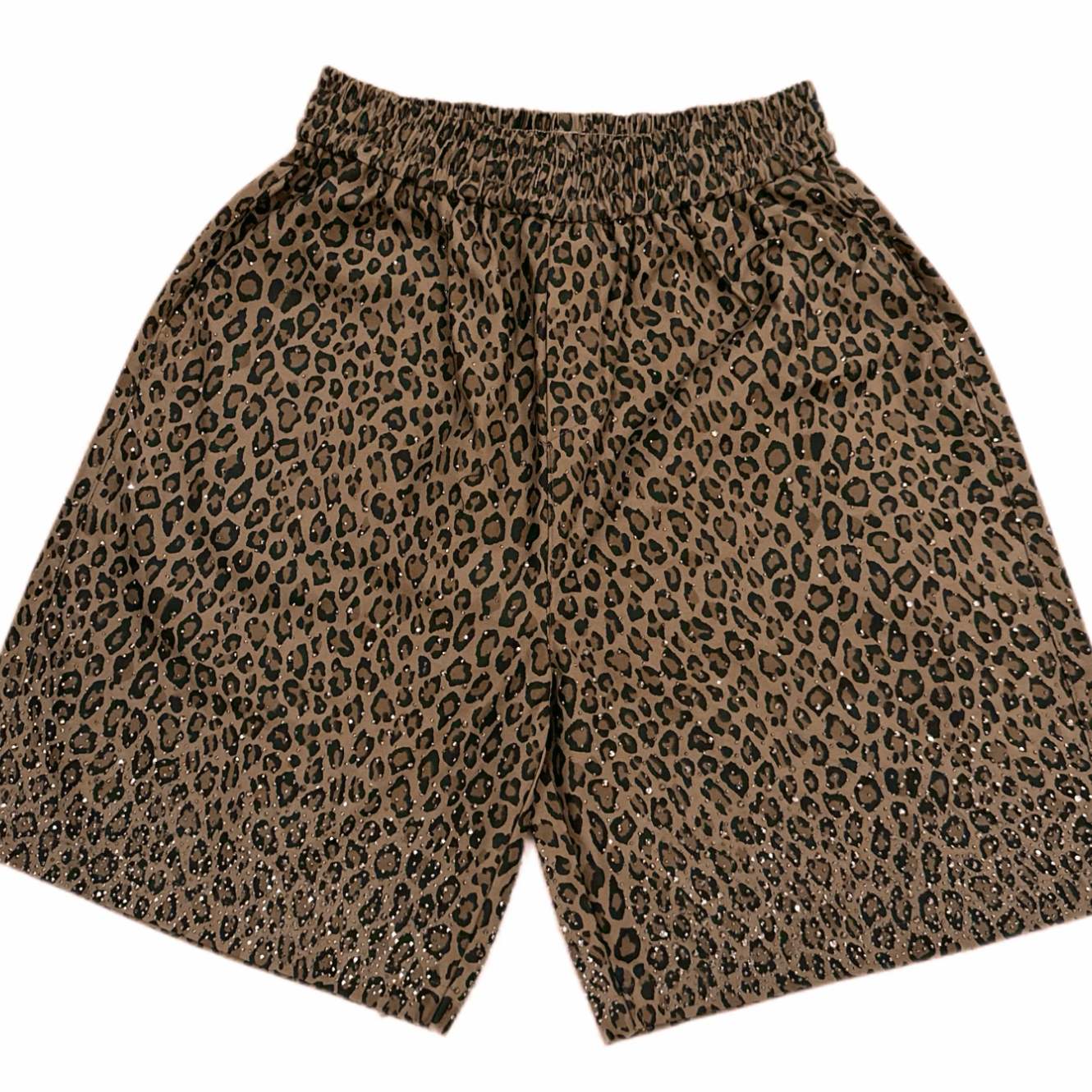 【Sparkling Rhinestone Leopard Print Shorts, Summer Thin Style, Slimming Casual Five-Point Pants with Elastic Waist, Unisex】
