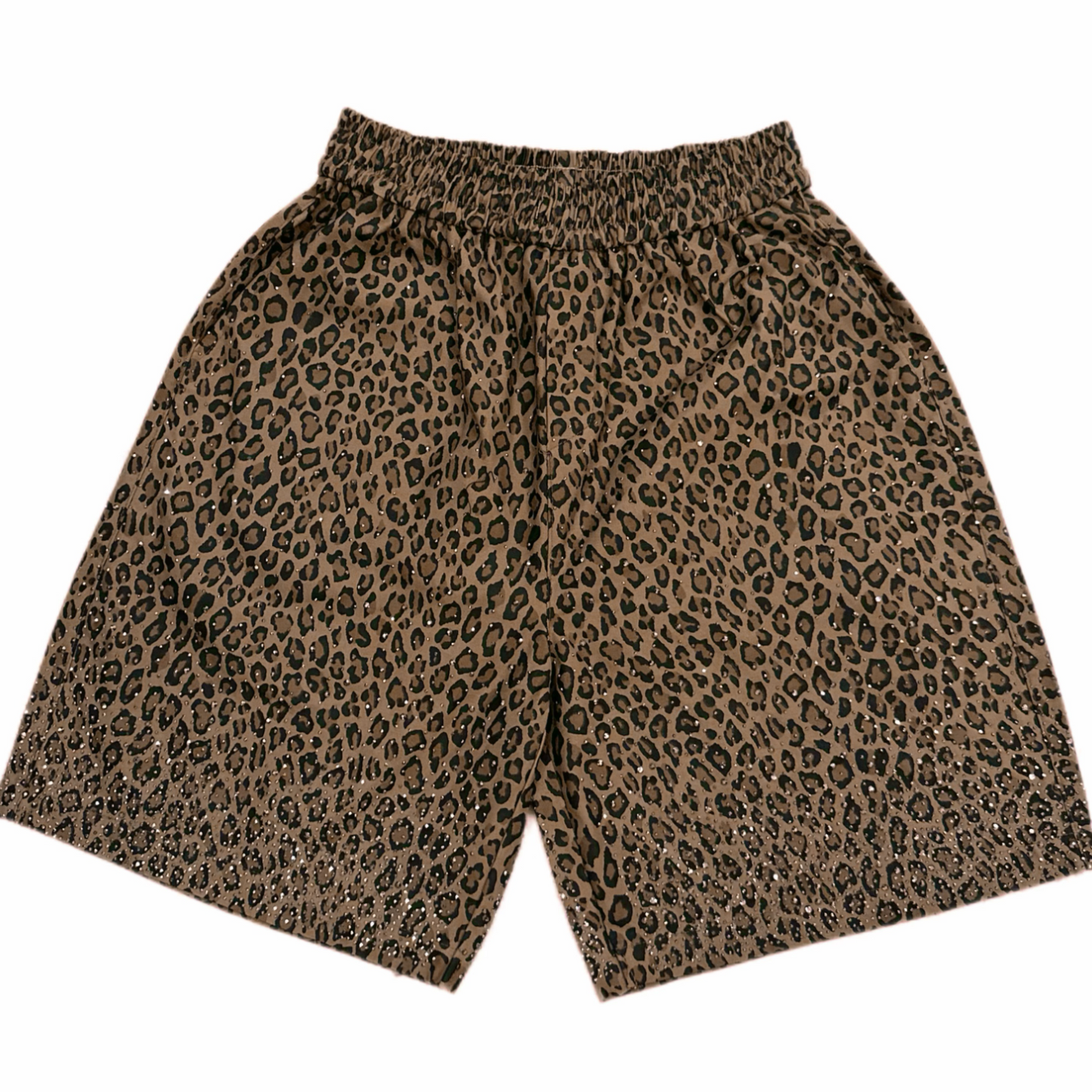 【Sparkling Rhinestone Leopard Print Shorts, Summer Thin Style, Slimming Casual Five-Point Pants with Elastic Waist, Unisex】