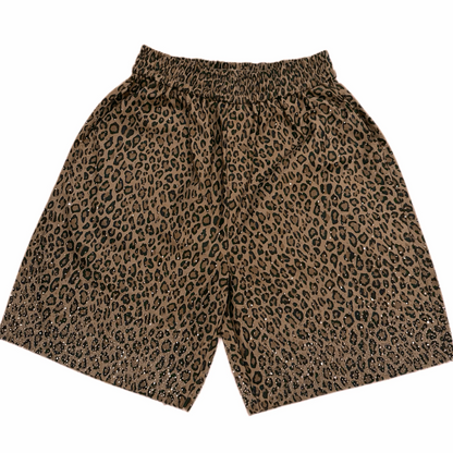 【Sparkling Rhinestone Leopard Print Shorts, Summer Thin Style, Slimming Casual Five-Point Pants with Elastic Waist, Unisex】