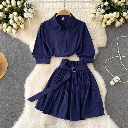 Spicy Girl Sexy Short-Sleeve Shirt and Skirt