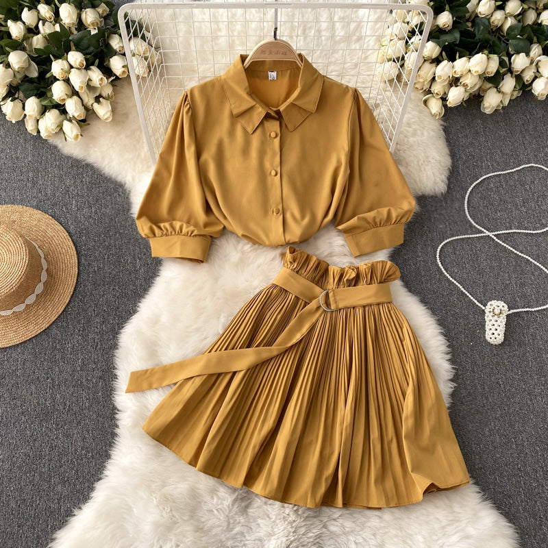 Spicy Girl Sexy Short-Sleeve Shirt and Skirt