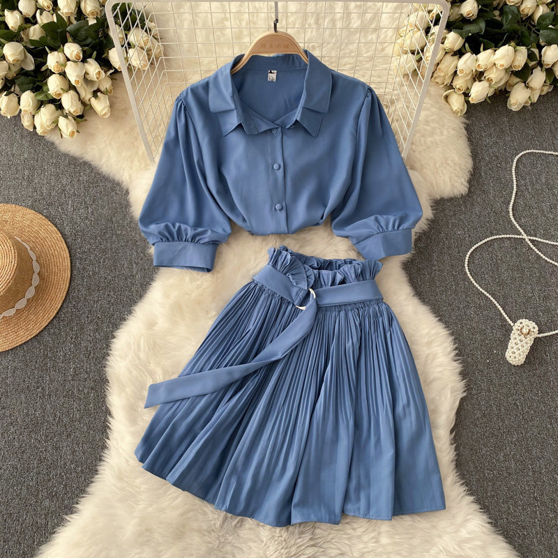 Spicy Girl Sexy Short-Sleeve Shirt and Skirt