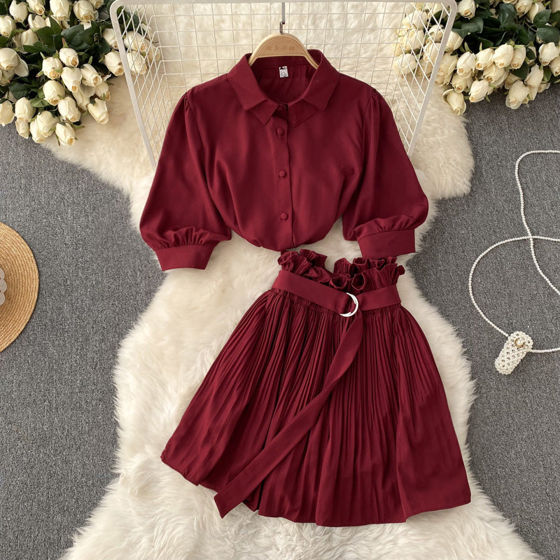 Spicy Girl Sexy Short-Sleeve Shirt and Skirt