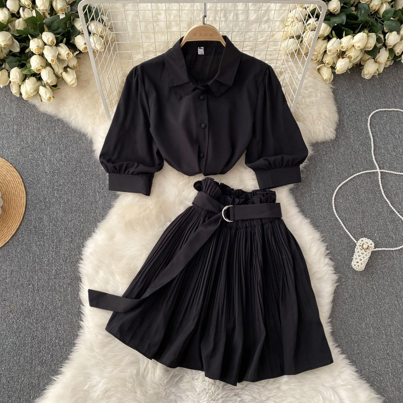 Spicy Girl Sexy Short-Sleeve Shirt and Skirt