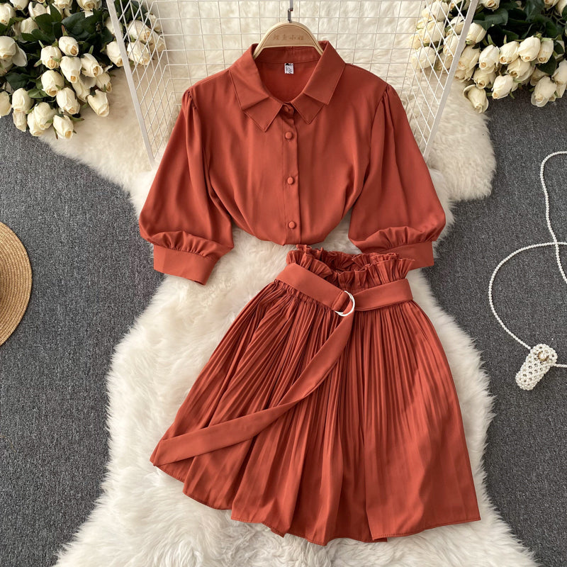Spicy Girl Sexy Short-Sleeve Shirt and Skirt