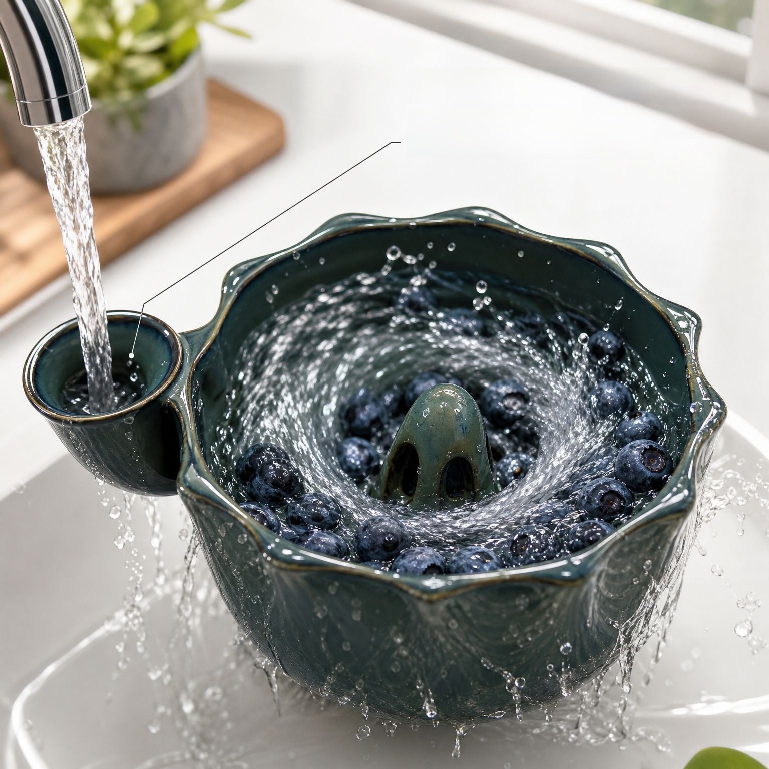 Spinning Berry Washing Bowl Ceramic Kitchen Tool