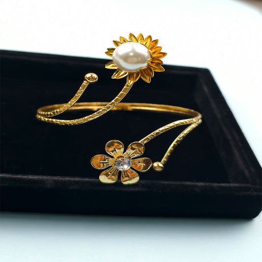 Spiral Floral Metal Arm Bracelet