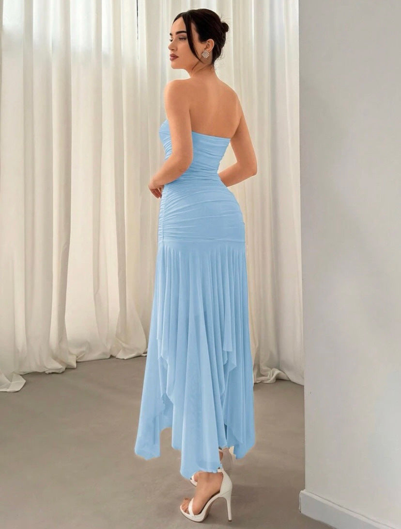 Spliced Mesh Tube Top Long Dress