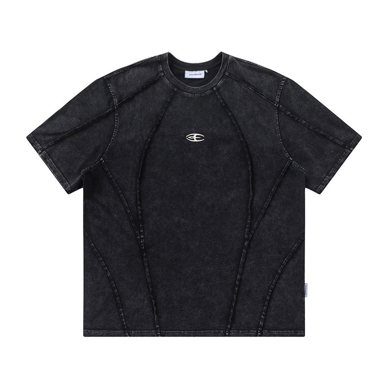Split and joined ragged short-sleeved T-shirt
