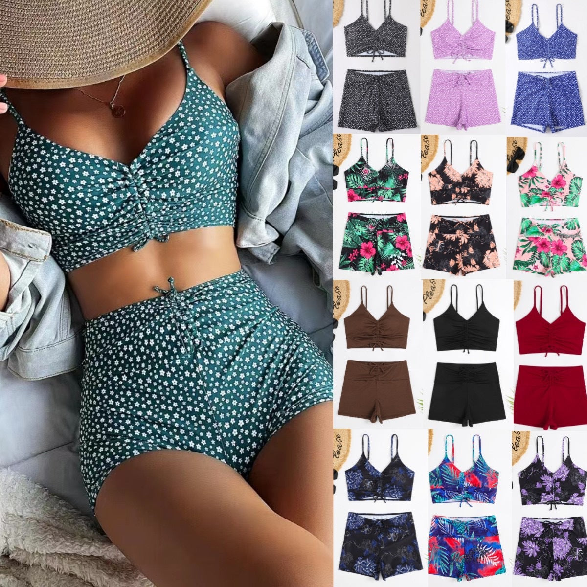 Split Bikini Set with Flat Shoulder Straps
