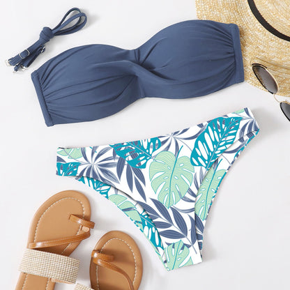 split push up hard bag color matching sexy bikini swimsuit