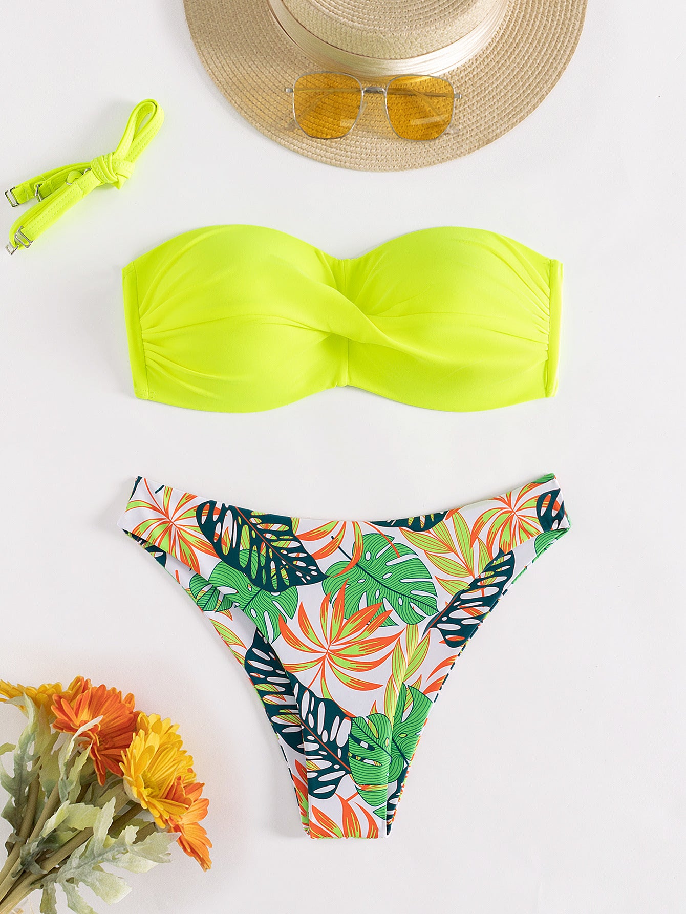 split push up hard bag color matching sexy bikini swimsuit