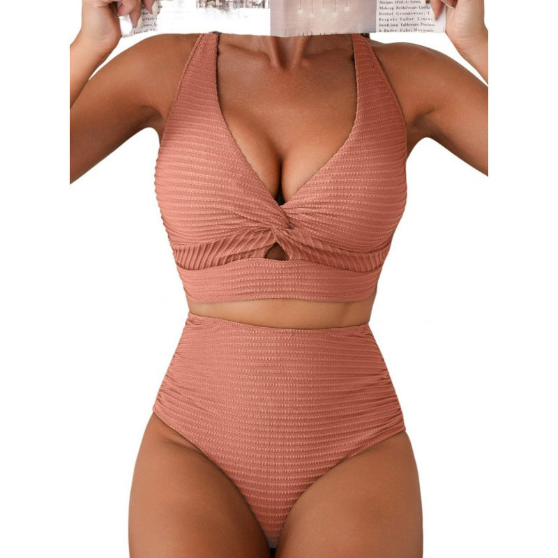 Split Style Shark Tooth Print Swimsuit